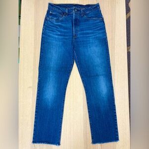 Levi's 501 Button Fly Straight Leg Medium Wash Distressed Jeans 30W x 27L